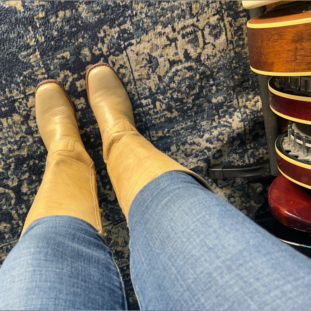 Frye Tall Western Heeled Boots in Mustard Yellow - Picture 12 of 12